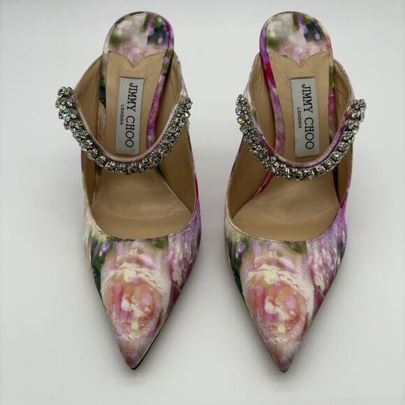 Jimmy Choo Shoes - Jimmy Choo Satin Floral Bing Crystal Heels